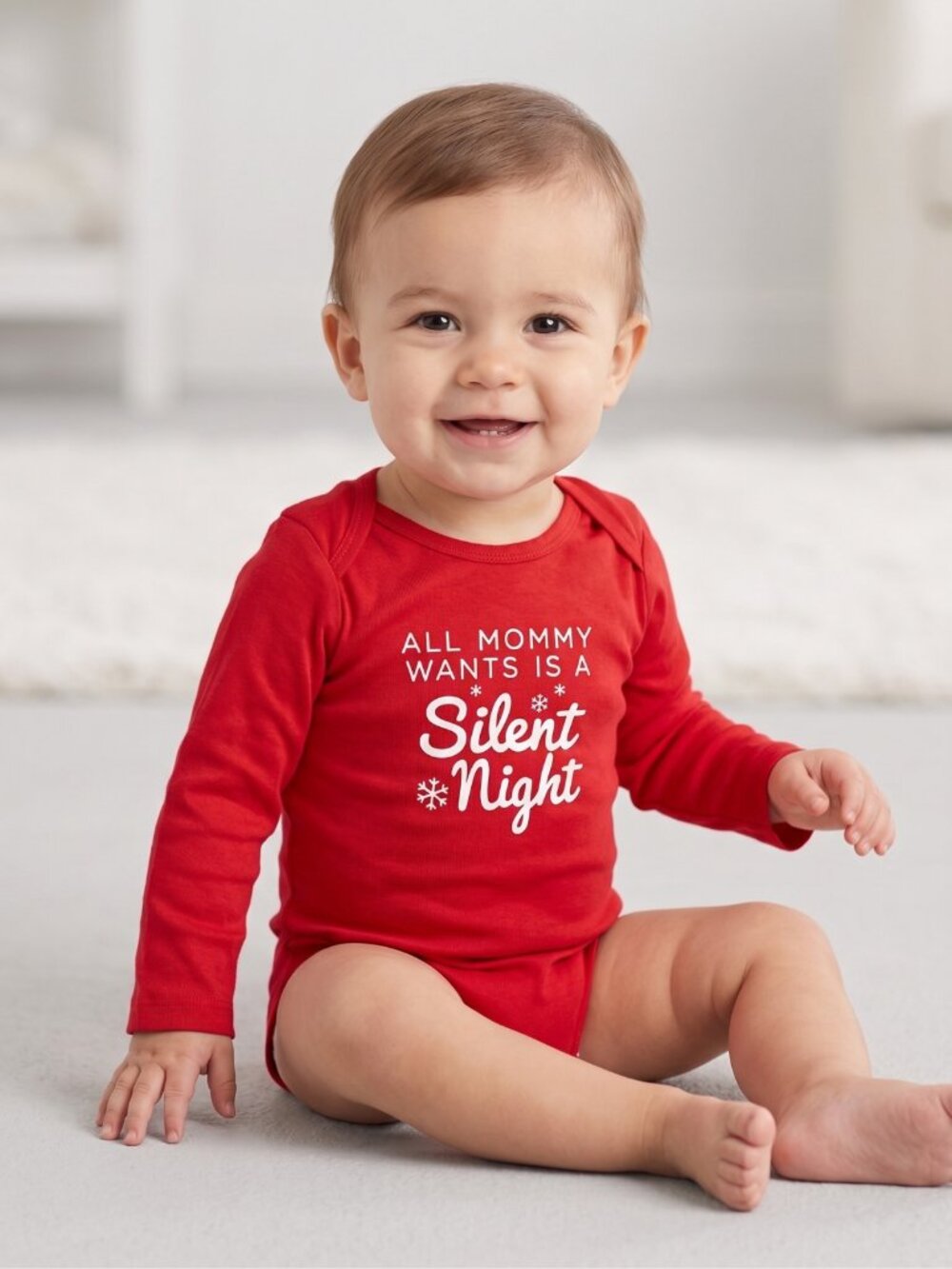NWT Carter's Baby Red Silent Night Long Sleeve Christmas Bodysuit Onesie 18 Mont